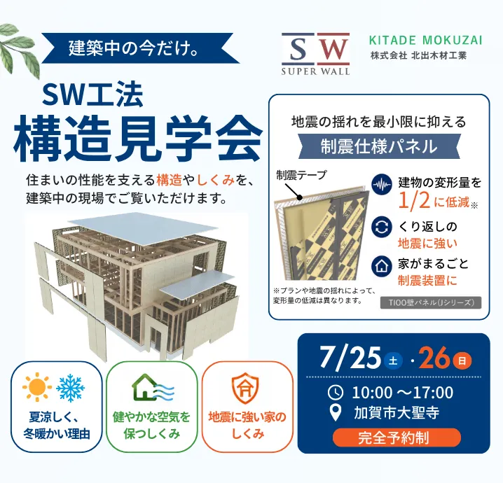 【加賀市】建築中の今だけ。SW工法 構造見学会