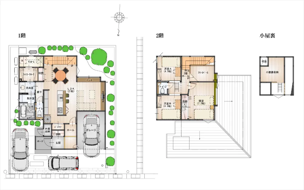 普遍的で落ち着きのある空間でありながら、実用性と収納量を兼ね揃えた配置。